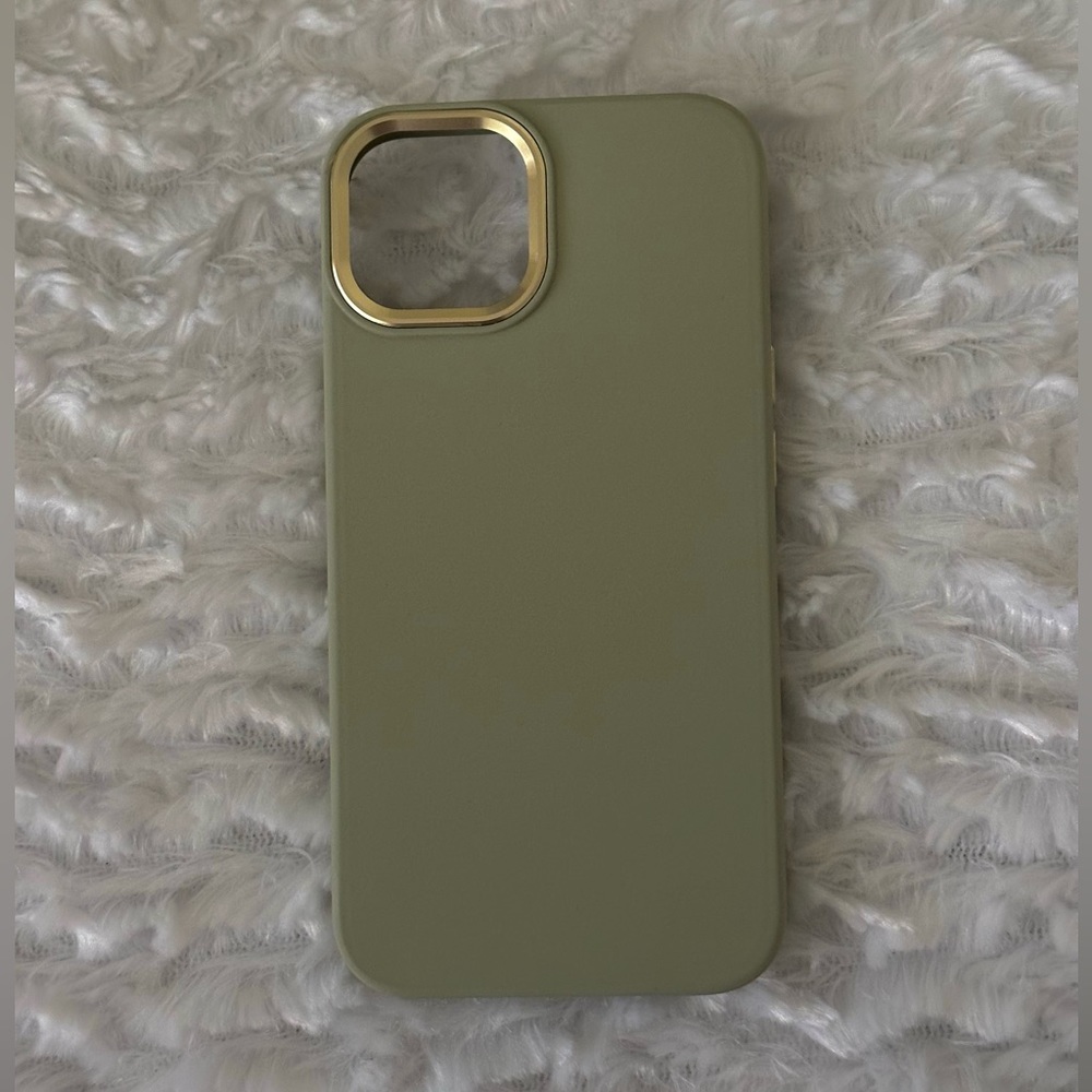iPhone 14 Seige Green Phone case with gold framing, unused